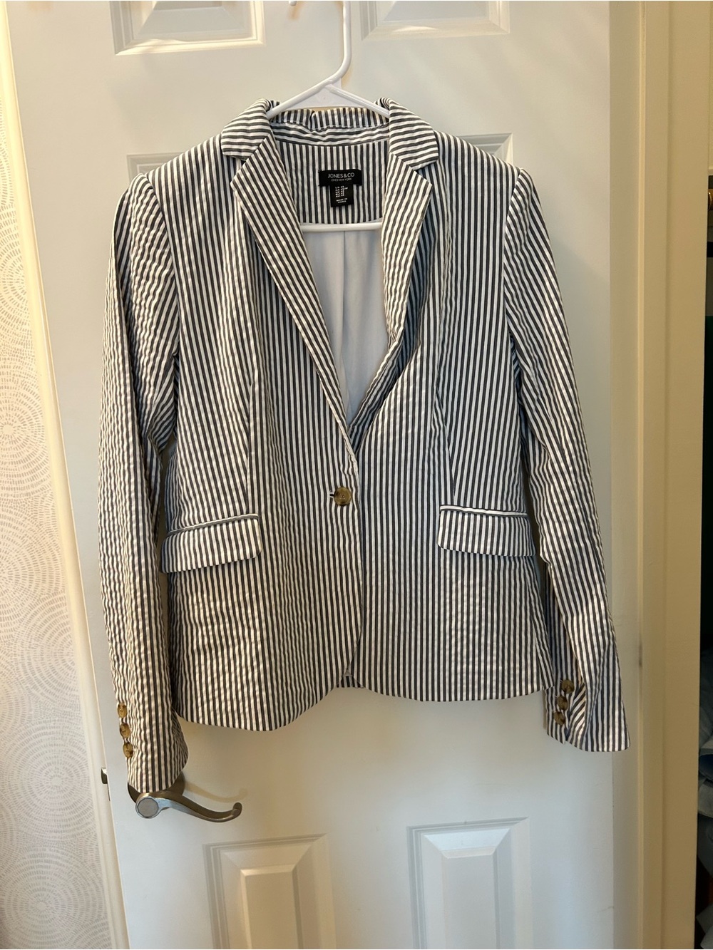 Jones New York Striped Blazer in Navy and White